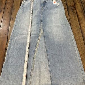 NWT RSQ Long Jean Skirt Grunge Distressed Open front Blue Women's Size 26